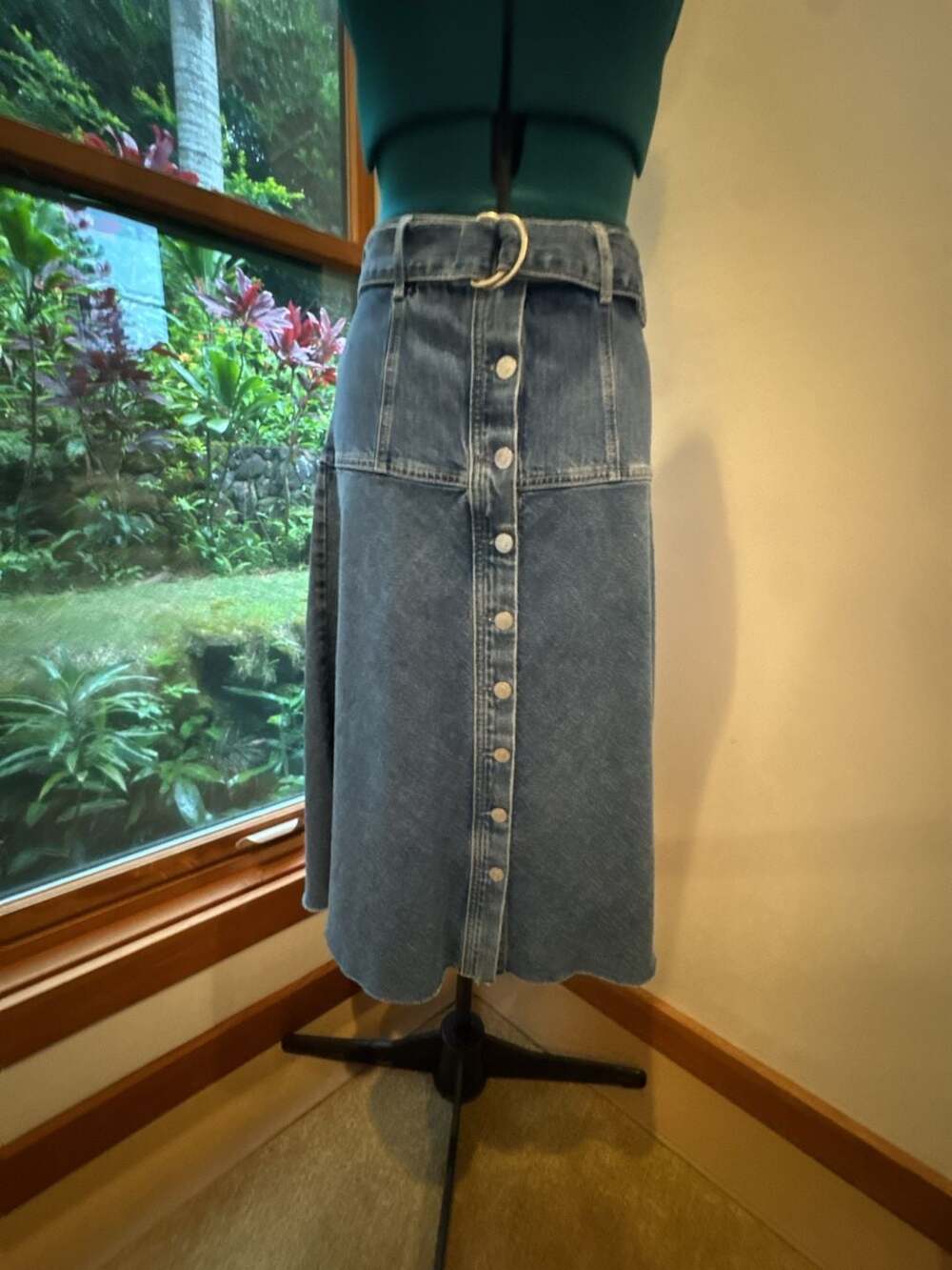 Rails Loma Belted Denim Midi Skirt